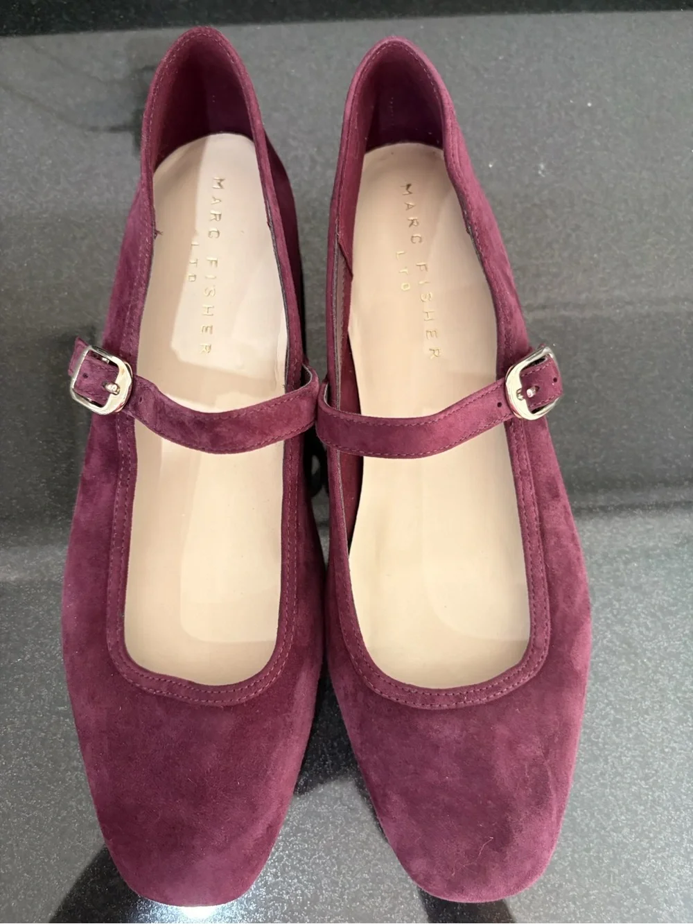 Marc Fisher Burgundy Suede Mary Jane Flats with Buckle